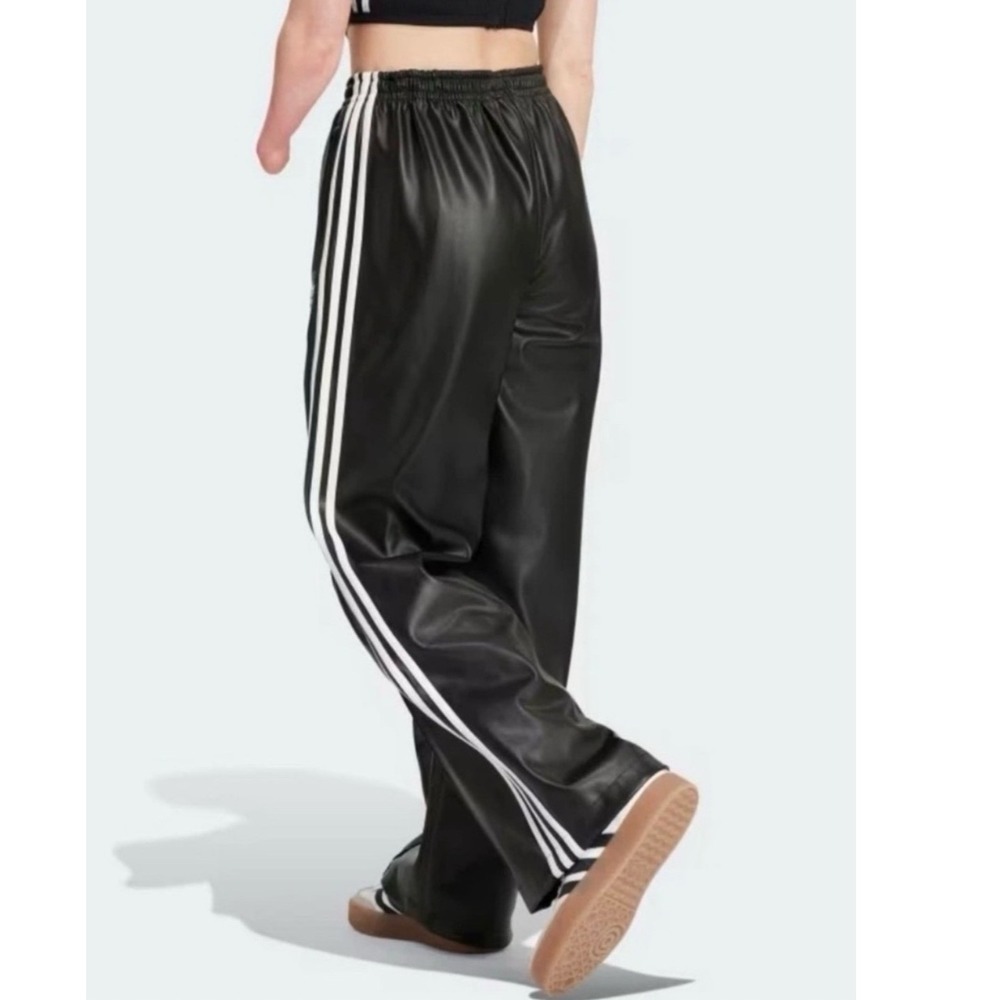 Adidas Originals Firebird P Pant Faux Leather Black Wide Leg IY7245 Womens XS - Picture 2 of 7